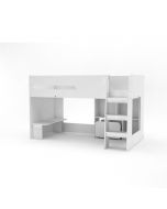 Kudl, Mid Sleeper with Desk, Bookcase, Toybox, White - Right Side