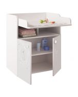 Changing Board Cupboard with Storage 1270, Teddy Print White - Right Side doors open