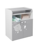 Changing Board Cupboard with Storage 1270, Teddy Print, White/Grey - Right Side