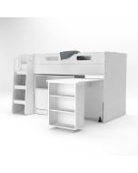 Kudl, Storage Mid Sleeper with Desk and Cupboard, White - Right Side View