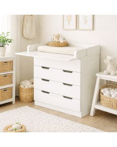 Baby 4 Drawer CO Unit 1580 With Changing Board/Storage - White