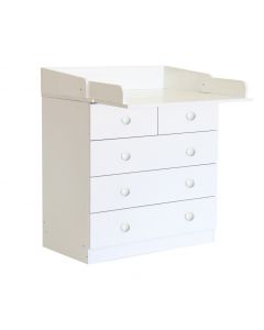 5 Drawer Unit 1780 With Changing Board and Storage White - Right side