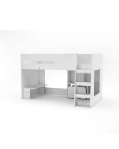 Kudl, Mid Sleeper with Desk, Bookcase, Toybox, White - Right Side