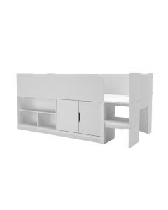 Kudl, Storage Mid Sleeper with Cupboard and Shelves - White