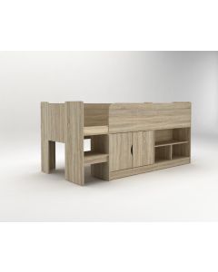 Kudl, Storage Mid Sleeper with Cupboard and Shelves - Oak