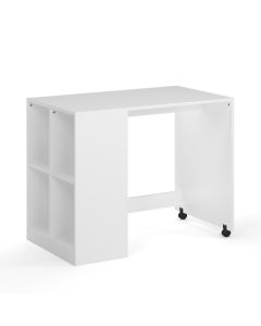 Kudl, Desk with Side Storage Built In, White - Side View
