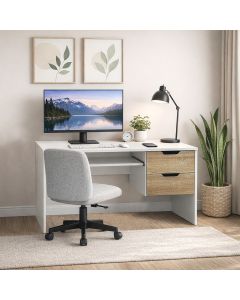Modern Home Office Desk with Storage Drawers – White/Oak