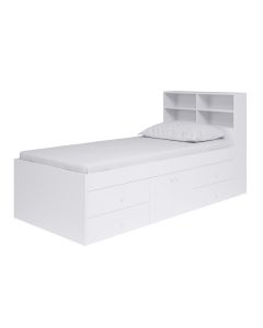 Kidsaw, Multi Drawer Single 3ft Cabin Bed with Bookcase Headboard - White