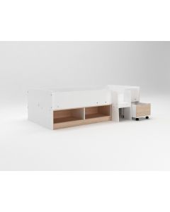 Cabin Bed with Cubes and Pullout Drawer WHITE/OAK