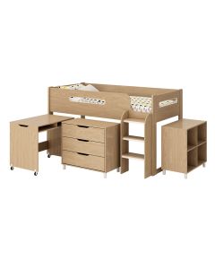 Mid Sleeper 04 with desk, drawers and bookcase - Oak Style