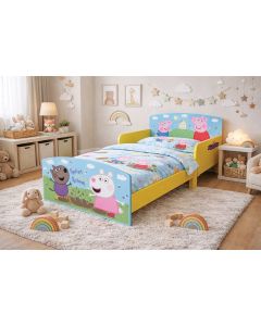 Kids Peppa Pig Blue/Yellow Toddler Bed Frame with Safety Rails