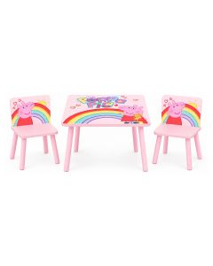 Peppa Pig Kids Table and 2 Chairs Set – Pink Children’s Activity Table with Rainbow Character Design