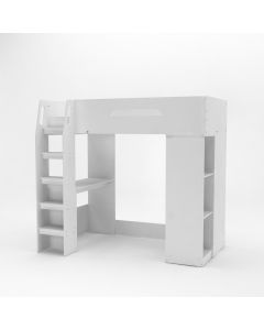 Kudl, High Sleeper Bed, with Desk, Storage and Hanging Area, White - Right Side View