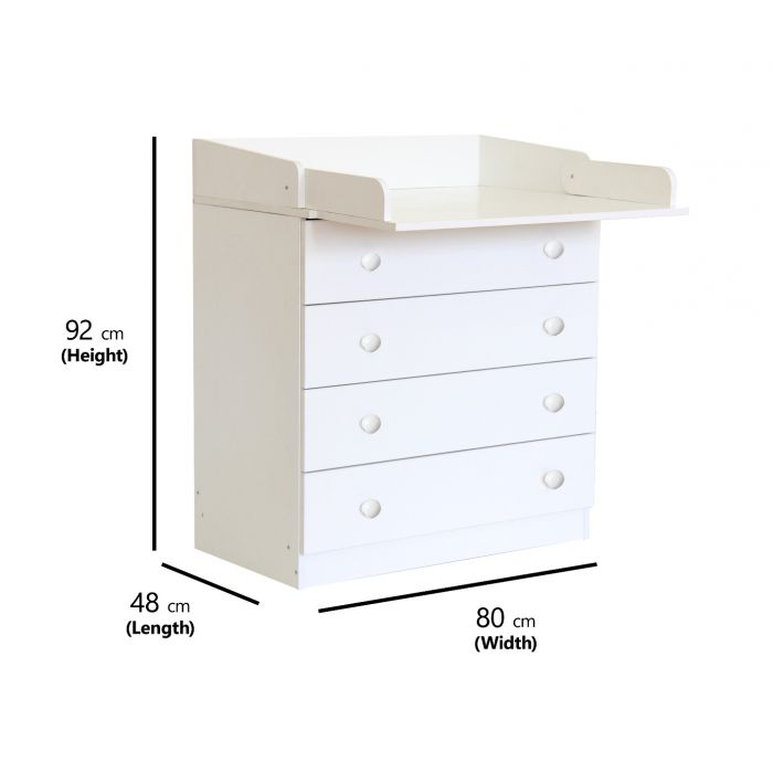 Kudl Kids 4 Drawer Unit 1580 With Changing Board and Storage White