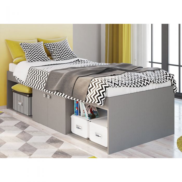 Grey Mid Sleeper Cabin Bed With Storage And Desk - Dynamo