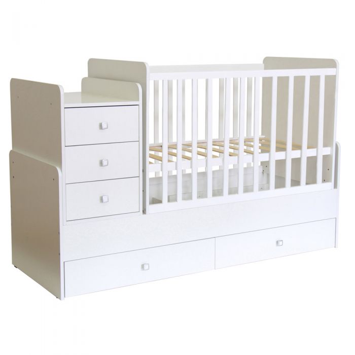 White Kidsaw Cot Bed Simple 1100 with Drawer Unit